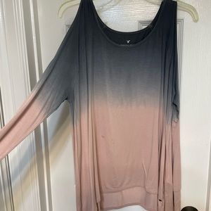 Ombre pink and grey cold shoulder shirt